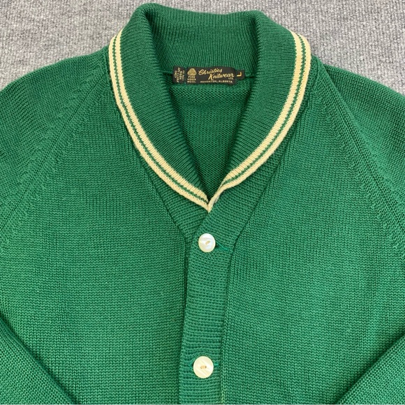 Vintage 100% Wool Varsity Style Green Cardigan with White Trim - Picture 2 of 5